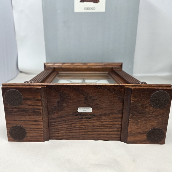 Seiko Radio Controlled Mantle Wood Clock Medium Brown Tone Abalone Insert Ornate - Picture 11 of 15
